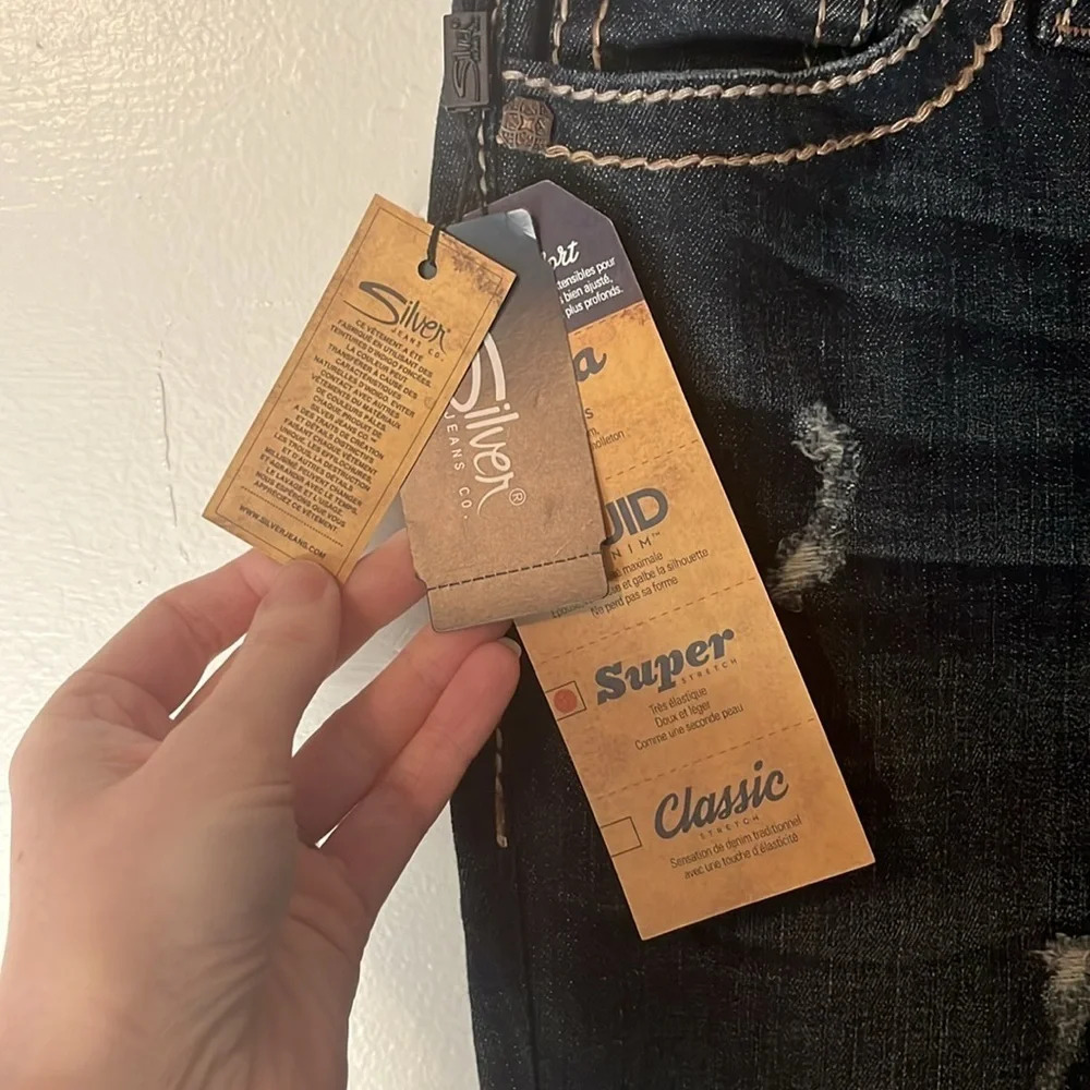 NWT Silver Jeans Co Suki Mid Rise Boot Cut Stretch Sequin Distressed Denim Sz 28 - Picture 6 of 14
